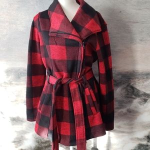 MaddenGirl red/black plaid buffalo wrap jacket sz L